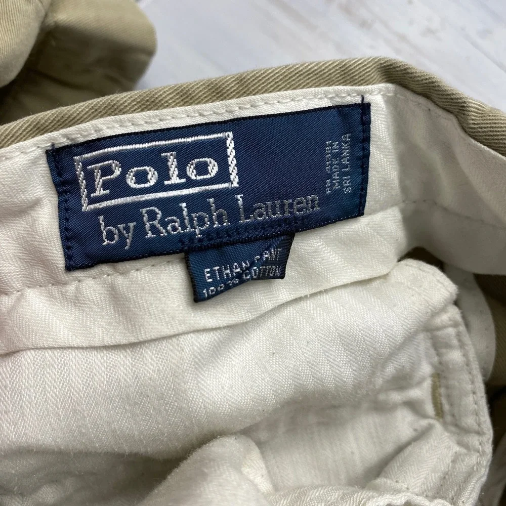 Polo Ralph Lauren Ethan Pant Mens 32/30 Tan Khaki Pleated Chino Cotton Trousers